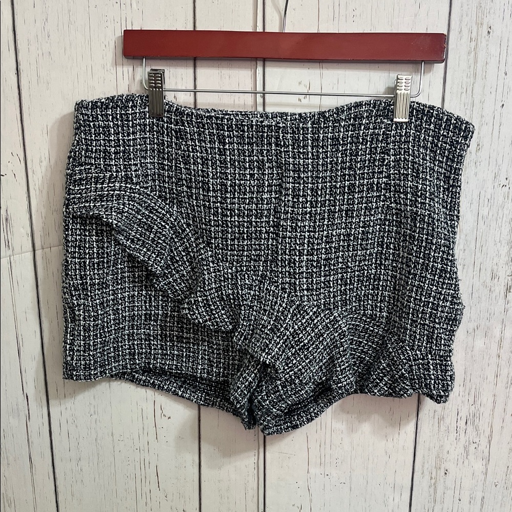 SHEIN High Waist Tweed Shorts - Black and White